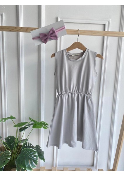 0025 - Açık Gri Elbise Lila Bandana Takım indirimleri