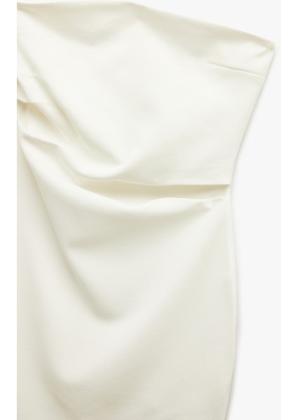 Scuba Krep Kumaş Drape Detaylı Mini Straplez Elbise
