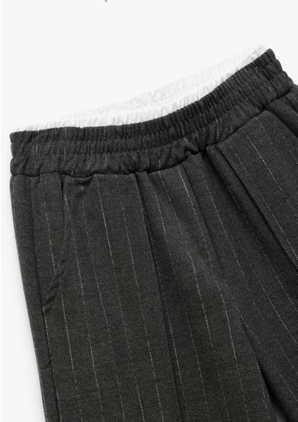 Viskon Karışımlı Beli Lastikli Kontrast Detaylı Geniş Paça Çizgili Pantolon modelleri
