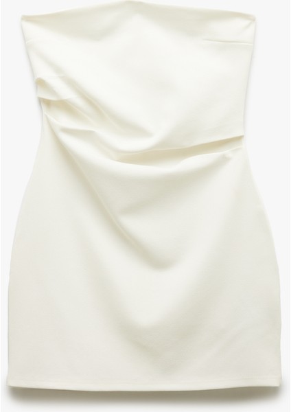 Scuba Krep Kumaş Drape Detaylı Mini Straplez Elbise