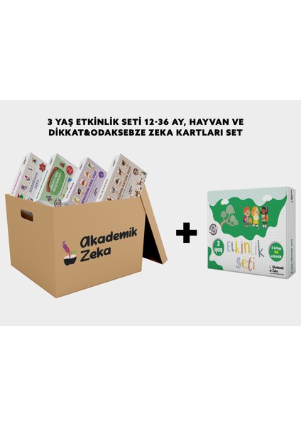 3 Yaş Etkinlik Seti , 12-36 Ay, Dikkat&odak Geliştirme, Sebzeler, Hayvanlar Zeka Kartları