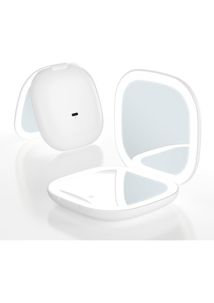 Işıklı Mini LED Makyaj Aynası 5x Büyüteç Cep Çift Taraflı Seyahat Uygun Kozmetik Makyaj Aynaları, Beyaz (Yurt Dışından)