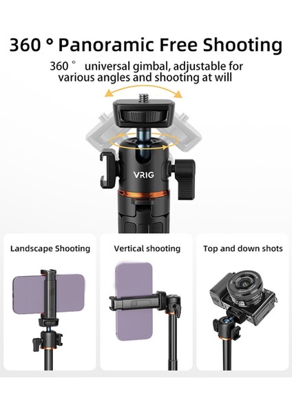 Vrıg Tp-06 Tripod Stand Selfie Çubuğu Alüminyum Alaşımlı 1/4 Inç Vida Soğuk Ayakkabı Montajı 360° Dönebilen Selfie Çubuğu (Yurt Dışından) fırsatları
