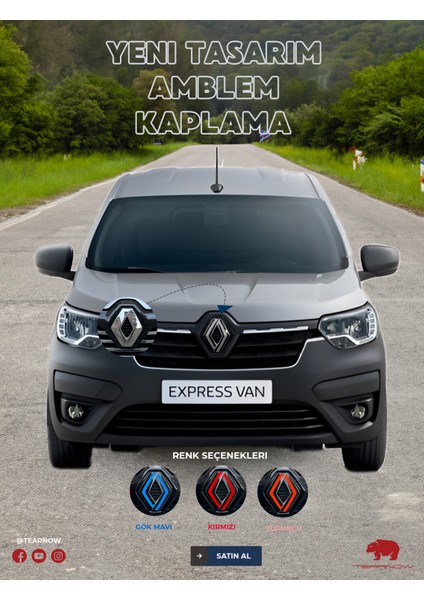 Tearnow Renault Express (2021-2025) Yeni Tasarım Amblem Kaplama Sticker - Piano Black, Siyah & Gri