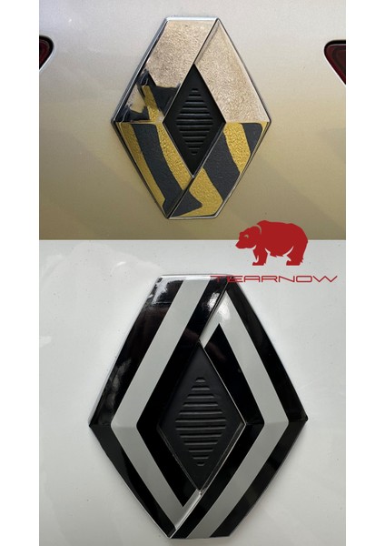 Tearnow Renault Express (2021-2025) Yeni Tasarım Amblem Kaplama Sticker - Piano Black, Siyah & Gri