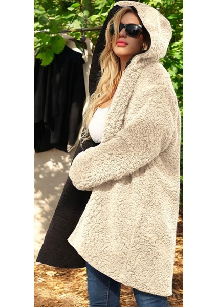 Çift Taraflı Şık Peluş Ceket co04krem2