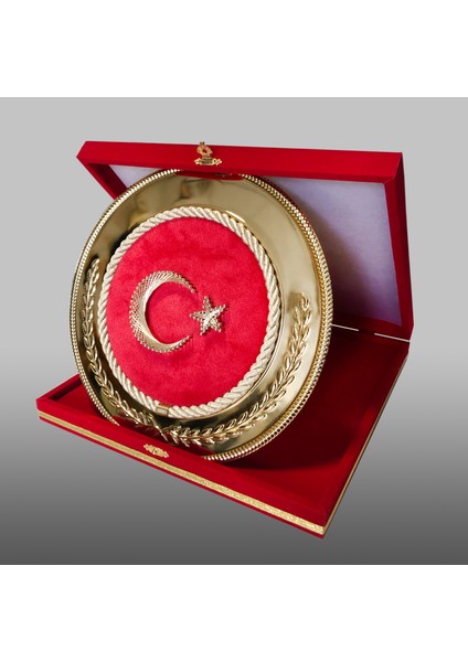 Türk Bayrağı Filografi Plaket – 30x30 cm Kadife Üzeri-Gold Tabaklı