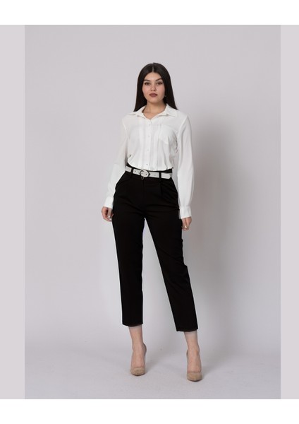Kemerli Düz Kısa Paça Cepli Pantolon 30224