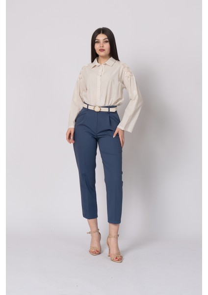 Kemerli Düz Kısa Paça Cepli Pantolon 30224