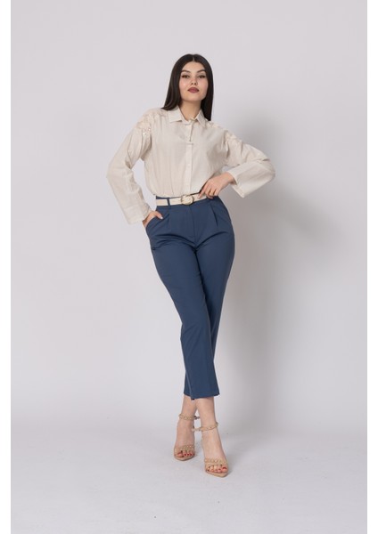 Kemerli Düz Kısa Paça Cepli Pantolon 30224 indirimleri