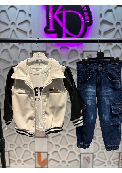 Erkek Çocuk Deri Ceket Body Pantolon Alt Üst Takım Bayramlık 3'lü