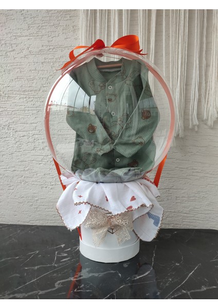 Unisex Bebek Ayıcıklı Patikli Tulum Müslin Örtü Doğum Tebrik Günü Sepeti Kutusu