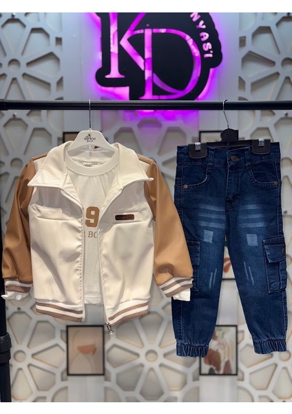 Erkek Çocuk Deri Ceket Body Pantolon Alt Üst Takım Bayramlık 3'lü