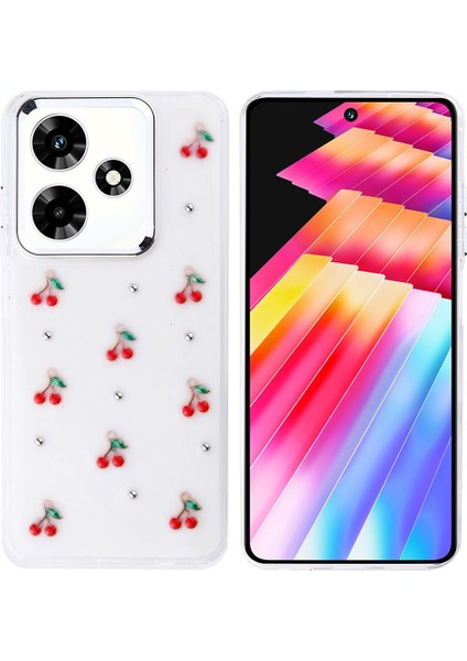Infinix Hot 30 Uyumlu Kılıf Kenarlar Airbagli Simli Şeffaf Kutup Kapak Kırmızı