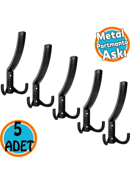 Portmanto Askı Vestiyer Duvar Dolap Elbise Askısı Siyah Metal Mobilya Kapı Askılığı Askılık 5 Adet