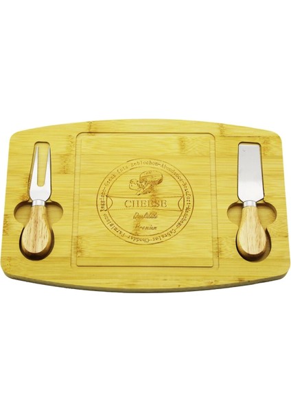 Bıçak Sağ-Sol 19X29CM -1.5cm Ahşap Bambu Kahvaltı Peynir Sunum Tabak 2peynir Bıçak=ahşap Saplı (4887)