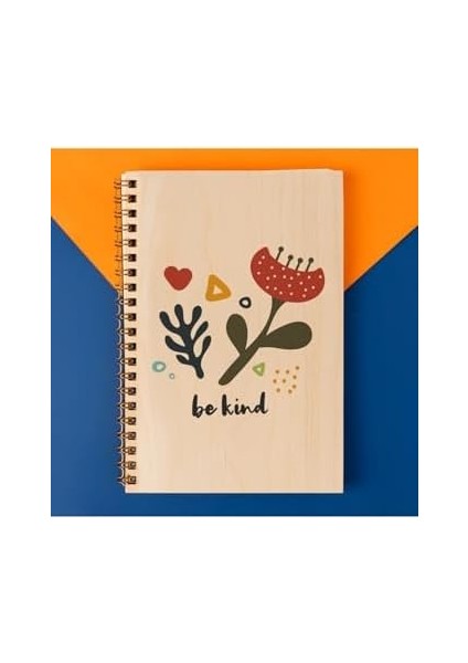 Be Kind Çiçek Tasarımlı 8 cm x 12 cm Ölçülerinde Çizgisiz 48 Yaprak Ahşap Kapaklı Defter