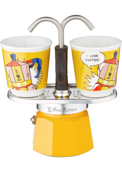 Set Mini Express Ocak Üstü Espresso Pişirici +2 Cups Lichtenstein Serisi, Sarı
