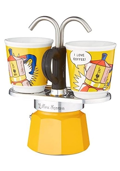 Set Mini Express Ocak Üstü Espresso Pişirici +2 Cups Lichtenstein Serisi, Sarı
