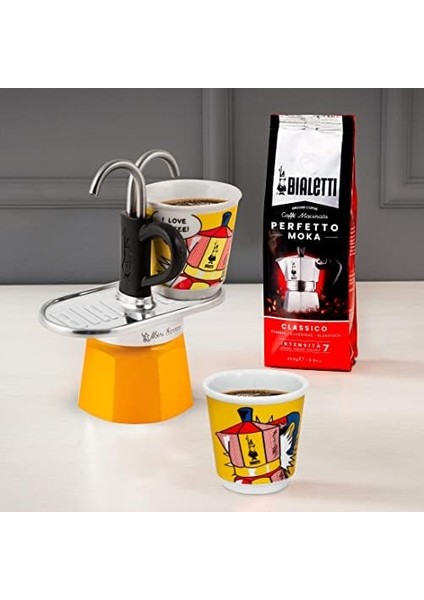 Set Mini Express Ocak Üstü Espresso Pişirici +2 Cups Lichtenstein Serisi, Sarı