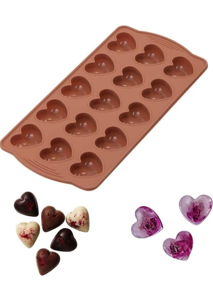 Silicolife Kalp Çikolata ve Buz Kalıbı - 15 Hazneli, Pratik, Esnek Yapılı ve Çok Yönlü - Kalp Tasarımlı Buz Küpü Kalıbı