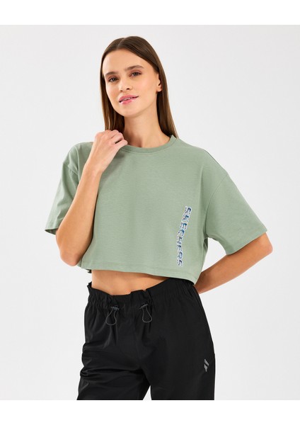 W Crop Fit Graphic Tee T-Shirt Kadın Mavi Tshirt S2510145-306 modelleri