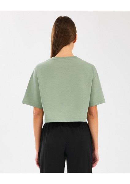 W Crop Fit Graphic Tee T-Shirt Kadın Mavi Tshirt S2510145-306 fırsatları