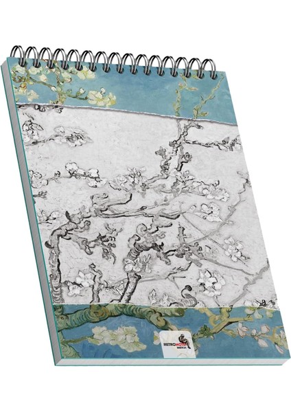 Almond Blossoms, Van Gogh 1890, A5 Eskiz Defter Iı, Çizgisiz, 100 Sayfa, 100 Gram, Beyaz Renk, Spiralli, Sketchbook