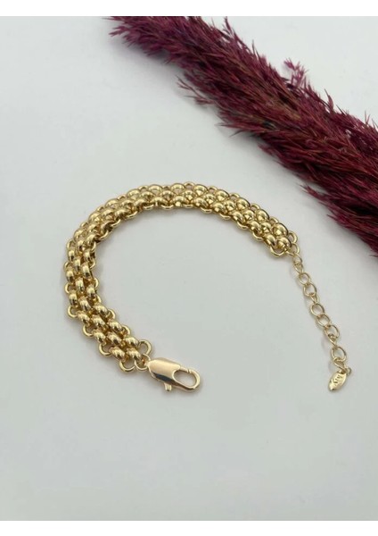 Çelik Bombe Örme Kadın Bileklik Gold