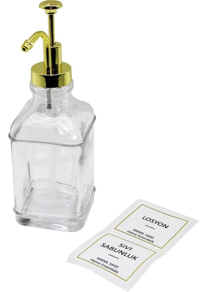Kare Cam Şişe Şeffaf Damlatmaz Yağdanlık 500ML Pompa - Musluk Ayrık Model Başlı (4887)