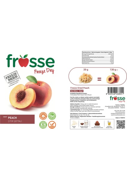 Şeftali Kıtırı - Freeze Dried - Üretici Firmadan Dondurularak Kurutulmuş Şeftali Cipsi 20 gr