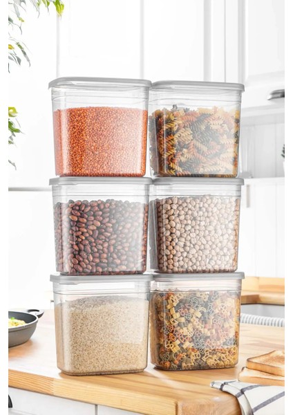 6'lı Etiketli Dikdörtgen Erzak Saklama Kabı Seti 2000 ml - Baharat Bakliyat Kavanoz Seti 2 Litre