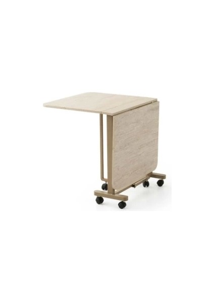 Katlanır Portatif Tekerlekli Mutfak Masa Sandalye Takımı Bej