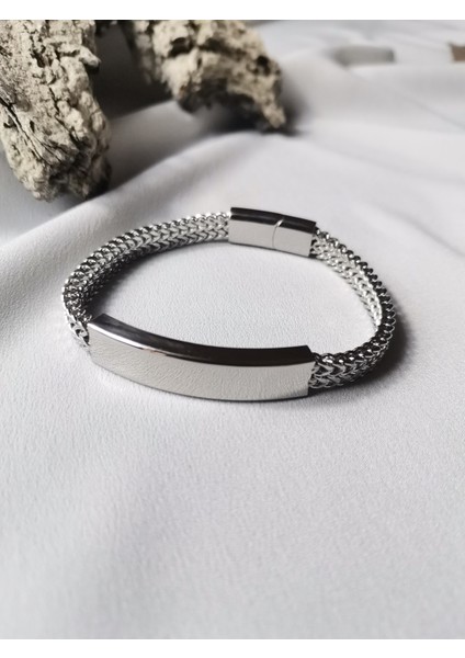 Erkek Gümüş Renk Steel Bond 316L Çelik Bileklik