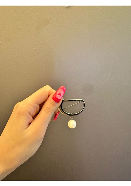 Çelik Inci Boncuklu Tasarım Broş Yaka Giyim Türban Aksesuarı 4x2 cm