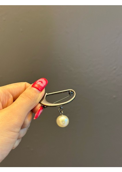 Çelik Inci Boncuklu Tasarım Broş Yaka Giyim Türban Aksesuarı 4x2 cm modelleri