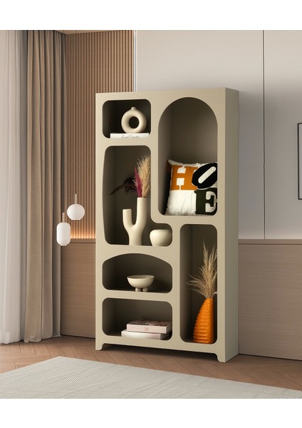 Dekoratif Büyük Duvar Rafı Kitaplık 6 Bölmeli Mdf Cappicino Kurulu Gönderilir
