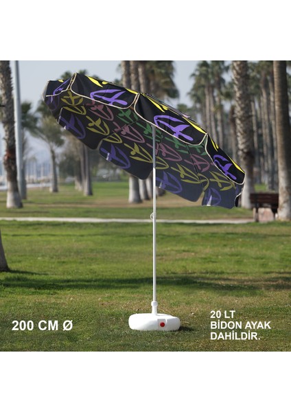 Çok Renkli Plaj Şemsiyesi 200 cm Ø (Bidon Ayak Dahil)