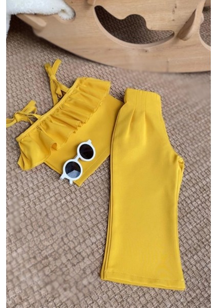 Kız Çocuk Ruffle Sarı Fırfırlı Bluz Pantolon Alt Üst Takım fiyatları