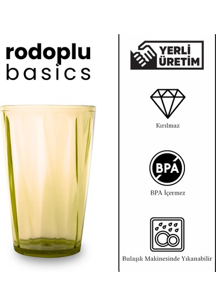 | Meşrubat Bardağı, Sarı, Kırılmaz, Cam Görünümlü Plastik Bardak, 400 ml