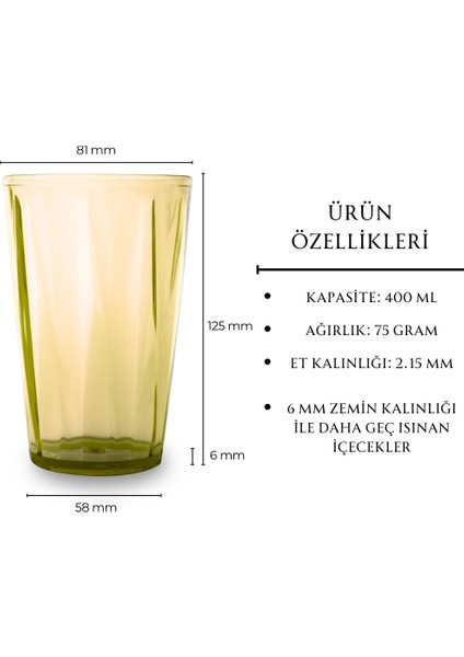 | Meşrubat Bardağı, Sarı, Kırılmaz, Cam Görünümlü Plastik Bardak, 400 ml