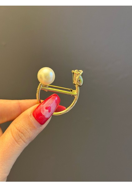 4x3 cm Laleli Incili Tasarım Broş Yaka Türban Giyim Aksesuarı
