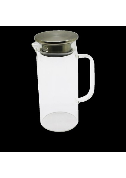 1.2lt - Yuvarlak Cam Sürahi - Süzgeçli Metal Kapak Borosilikat - Termisil Isıya Dayanaklı (4887)