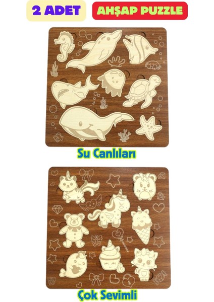 Çocuk Puzzle (Yapboz) Birinci Sınıf Ahşap 2 Parça Eğitici Öğretici Eğlenceli Set