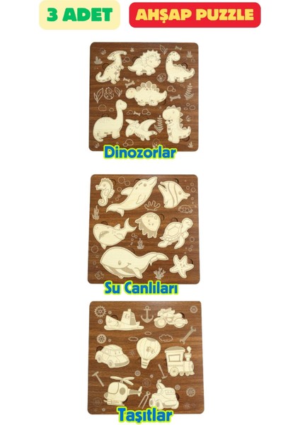 Çocuk Puzzle (Yapboz) Birinci Sınıf Ahşap 3 Parça Eğitici Öğretici Eğlenceli Set