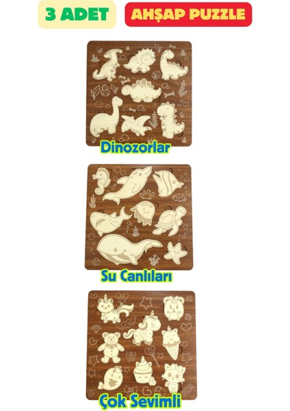 Çocuk Puzzle (Yapboz) Birinci Sınıf Ahşap 3 Parça Eğitici Öğretici Eğlenceli Set
