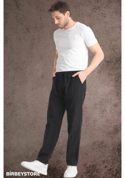 Yazlık Keten Pantolon Ham Bez Eşofman Beli Lastikli Unisex Rahat Kalıp Hambez Büyük Beden Alt Eşofman %100 Pamuk