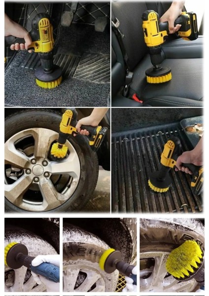 3'lü Set Matkap Ucuna Takılabilen Banyo Küvet Duşakabin Oto Lastik Koltuk Yıkama Temizleme Fırçası