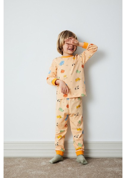 Erkek Bebek Pijama Takımı Desenli Uzun Kollu Penye Üst Beli Lastikli Uzun Alt E0759A525SP