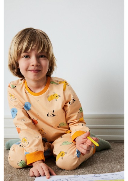 Erkek Bebek Pijama Takımı Desenli Uzun Kollu Penye Üst Beli Lastikli Uzun Alt E0759A525SP